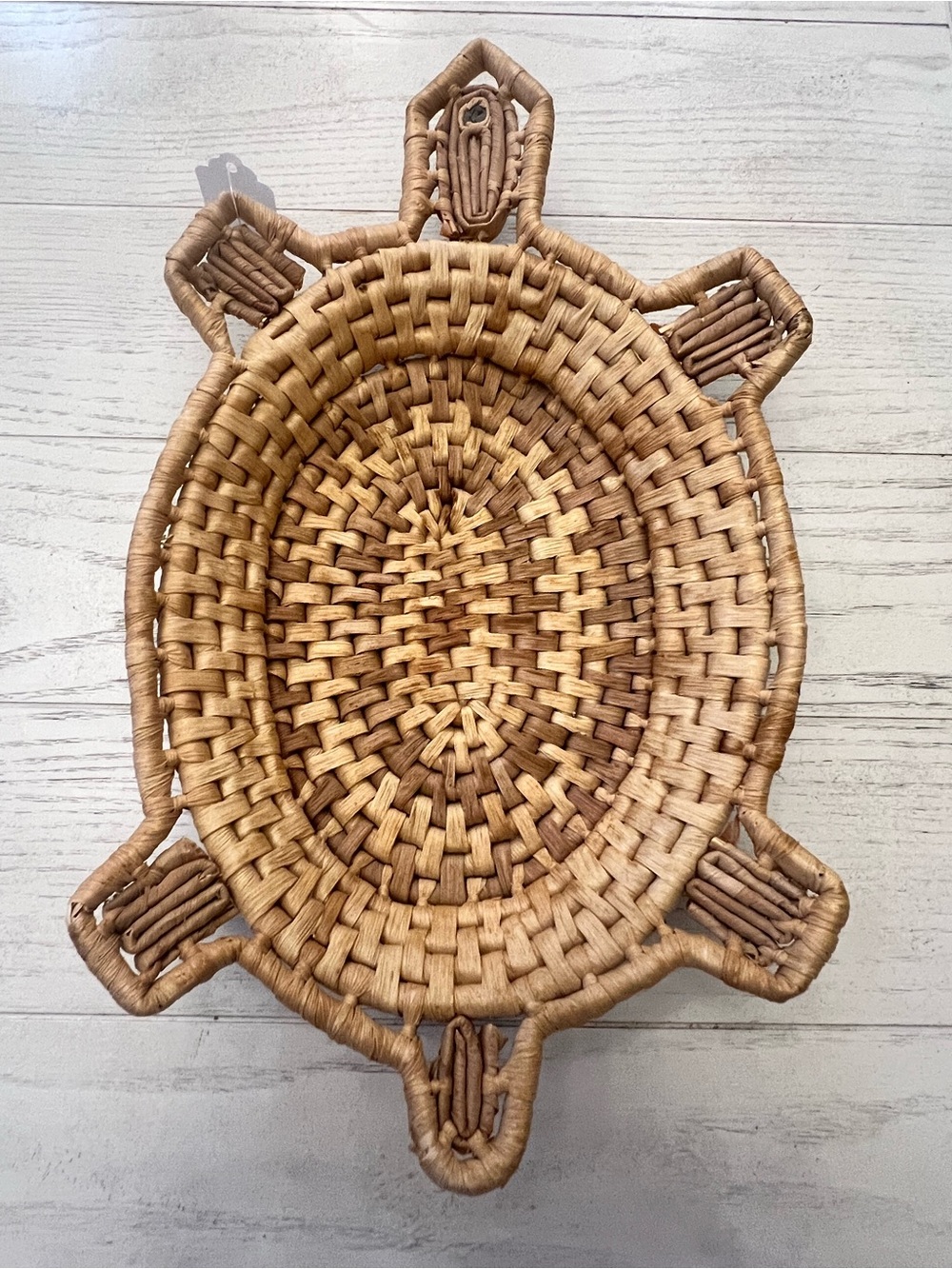 Handwoven Natural Rattan Decorative Turtle Basket - NWOT!